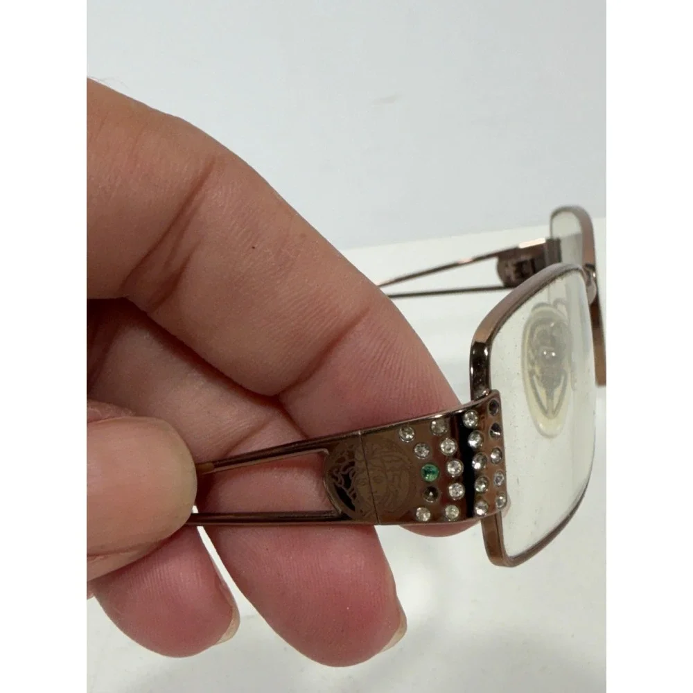 Versace Bronze Rectangular Eyeglass Frames Rhinestone Medusa Logo with Case